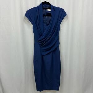 Reiss Royal Blue Cap Sleeve V-Neck Knee Length Column Dress 2